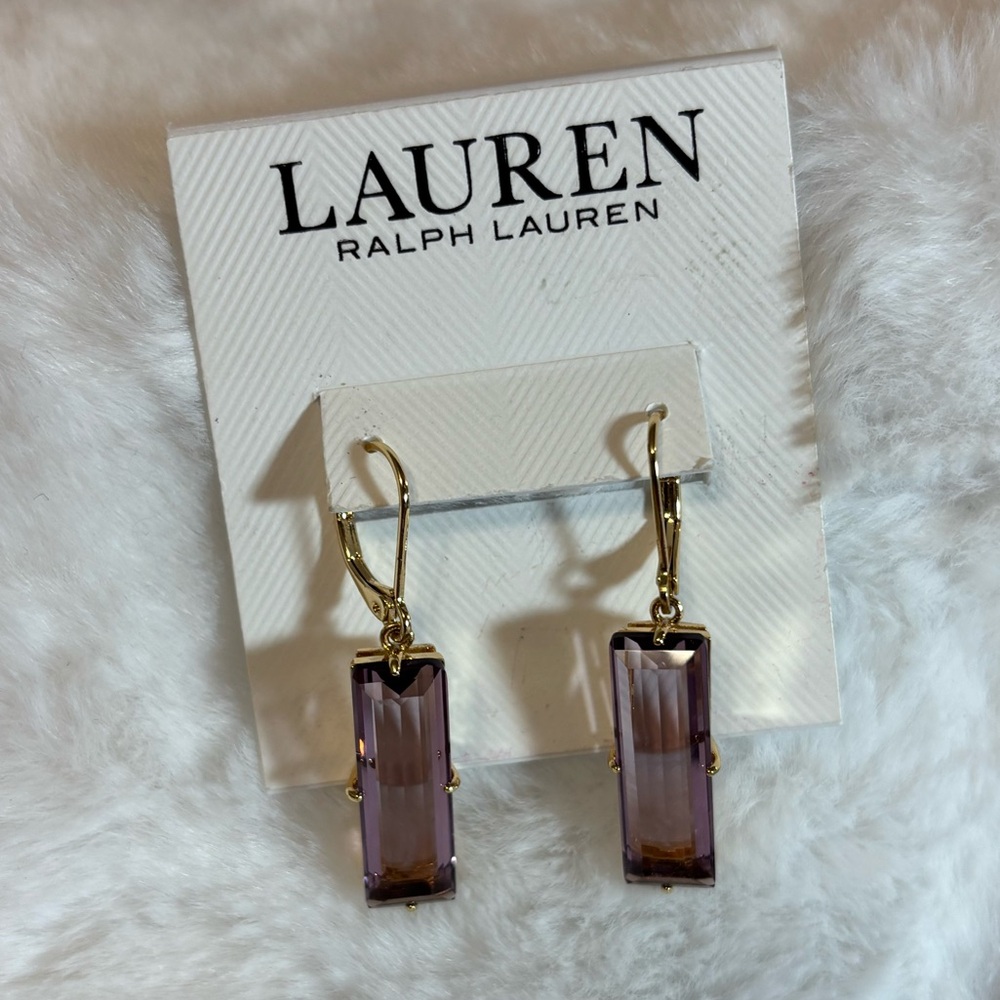 Ralph Lauren Gold Earrings with Lavender Accents - Picture 4 of 6